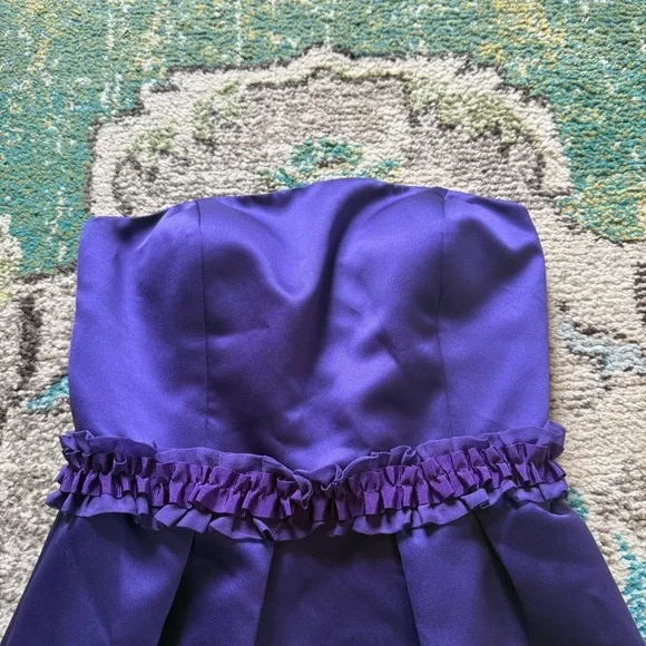 Antonio Melani Vibrant Strapless 100% silk ruffle Purple Dress